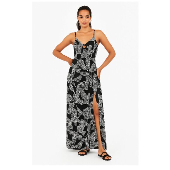 Express Dresses & Skirts - Black Tropical Maxi Dress – Size L – Elegant & Fresh Summer Look (Worn Once)